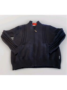WOOLOVERS-BRITISH WOOL CARDIGAN-Navy-Full Zip-Chunky & Rib Details Pockets-MED.